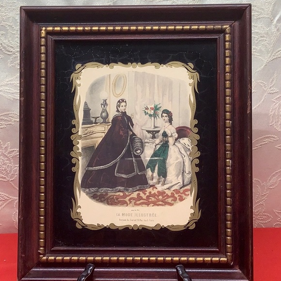 2 LA MODE ILLUSTREE pictures. Mahogany colored framed with Gold accents. #9208 - Picture 2 of 6